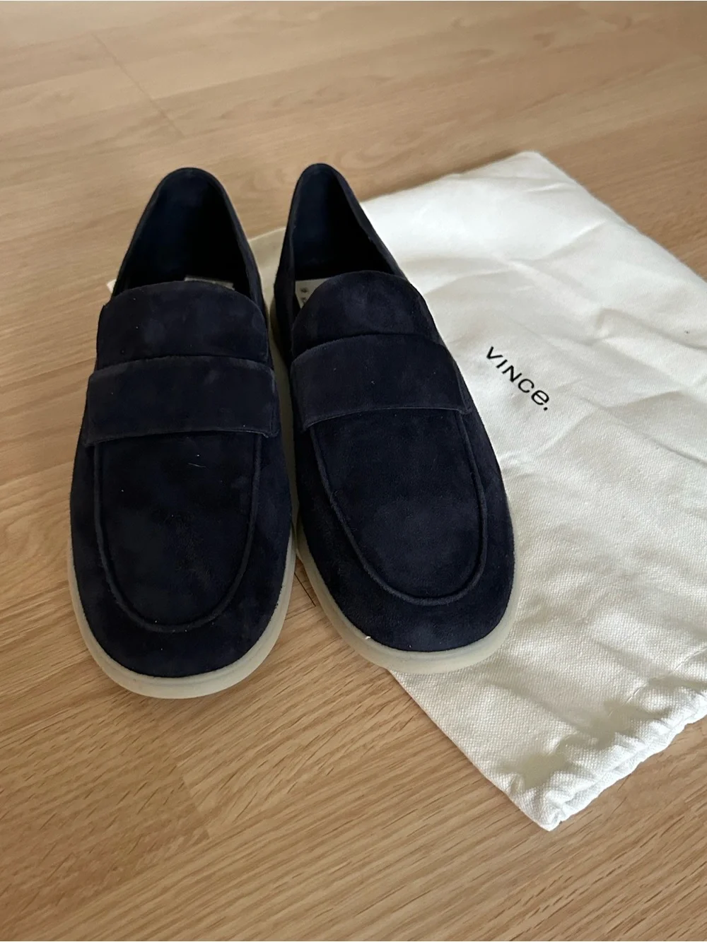 NEW Vince Navy Suede Penny Loafers Women’s Size 7.5 Slip-On Shoes